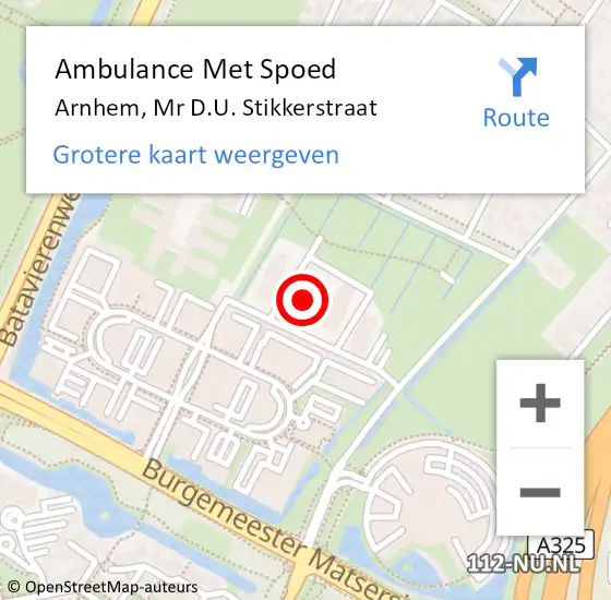 Locatie op kaart van de 112 melding: Ambulance Met Spoed Naar Arnhem, Mr D.U. Stikkerstraat op 17 februari 2023 21:47