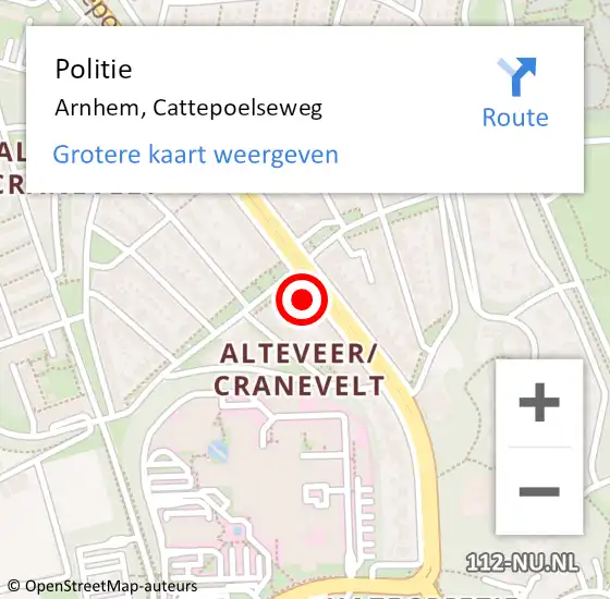 Locatie op kaart van de 112 melding: Politie Arnhem, Cattepoelseweg op 17 februari 2023 21:59