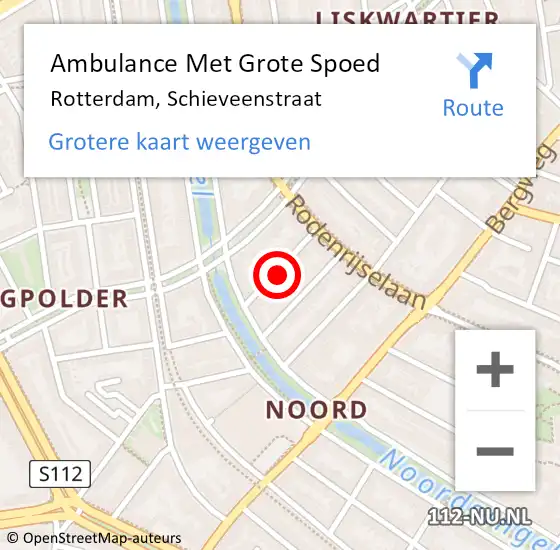 Locatie op kaart van de 112 melding: Ambulance Met Grote Spoed Naar Rotterdam, Schieveenstraat op 18 februari 2023 08:57