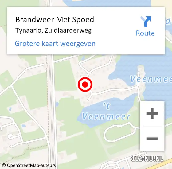 Locatie op kaart van de 112 melding: Brandweer Met Spoed Naar Tynaarlo, Zuidlaarderweg op 18 februari 2023 09:13