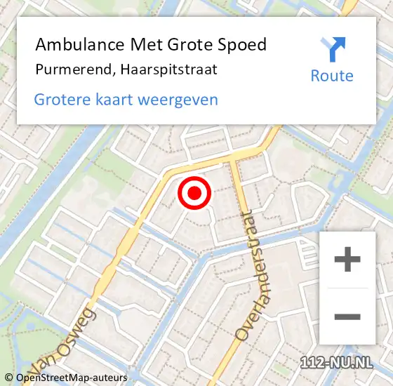 Locatie op kaart van de 112 melding: Ambulance Met Grote Spoed Naar Purmerend, Haarspitstraat op 18 februari 2023 09:43