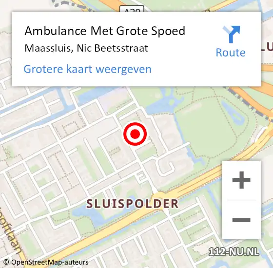 Locatie op kaart van de 112 melding: Ambulance Met Grote Spoed Naar Maassluis, Nic Beetsstraat op 16 augustus 2014 01:18
