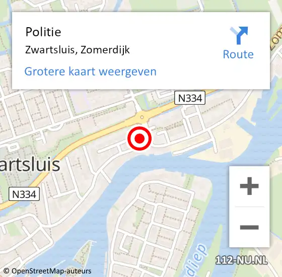 Locatie op kaart van de 112 melding: Politie Zwartsluis, Zomerdijk op 18 februari 2023 13:36