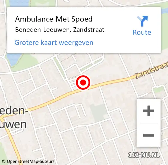 Locatie op kaart van de 112 melding: Ambulance Met Spoed Naar Beneden-Leeuwen, Zandstraat op 18 februari 2023 14:37