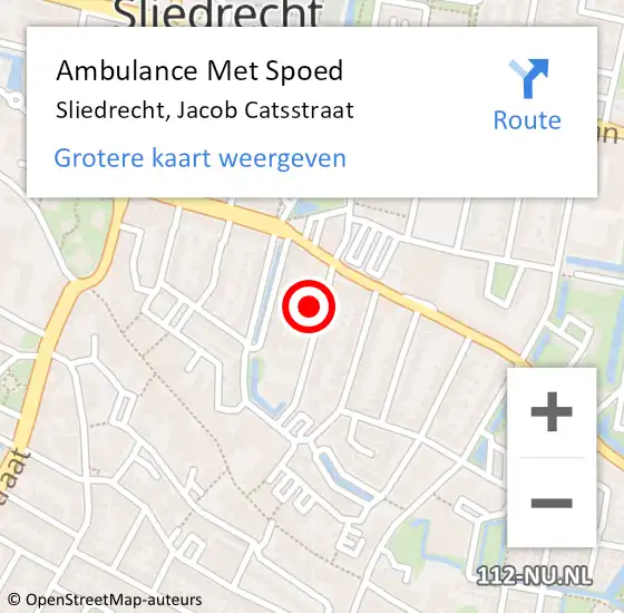 Locatie op kaart van de 112 melding: Ambulance Met Spoed Naar Sliedrecht, Jacob Catsstraat op 18 februari 2023 15:31
