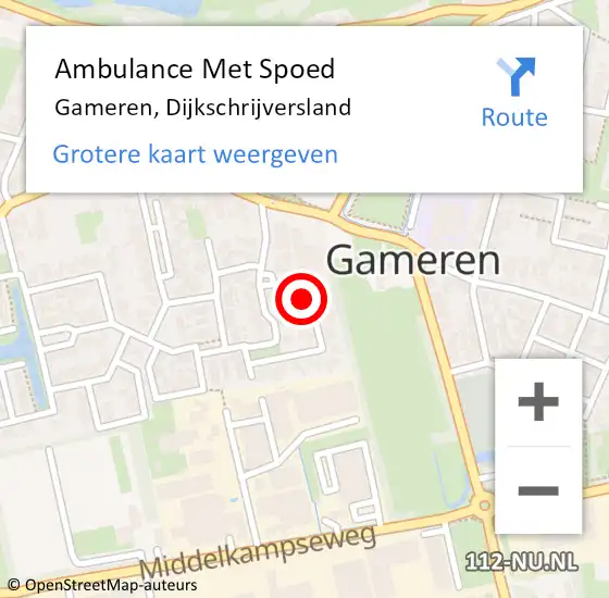 Locatie op kaart van de 112 melding: Ambulance Met Spoed Naar Gameren, Dijkschrijversland op 18 februari 2023 15:36