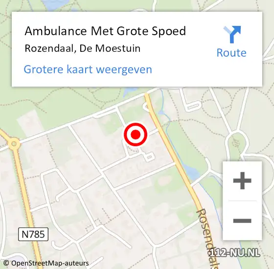 Locatie op kaart van de 112 melding: Ambulance Met Grote Spoed Naar Rozendaal, de Moestuin op 18 februari 2023 15:50