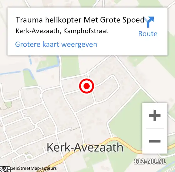 Locatie op kaart van de 112 melding: Trauma helikopter Met Grote Spoed Naar Kerk-Avezaath, Kamphofstraat op 18 februari 2023 16:19