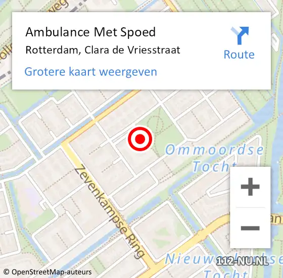 Locatie op kaart van de 112 melding: Ambulance Met Spoed Naar Rotterdam, Clara de Vriesstraat op 18 februari 2023 18:06