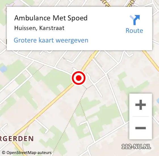 Locatie op kaart van de 112 melding: Ambulance Met Spoed Naar Huissen, Karstraat op 18 februari 2023 20:35
