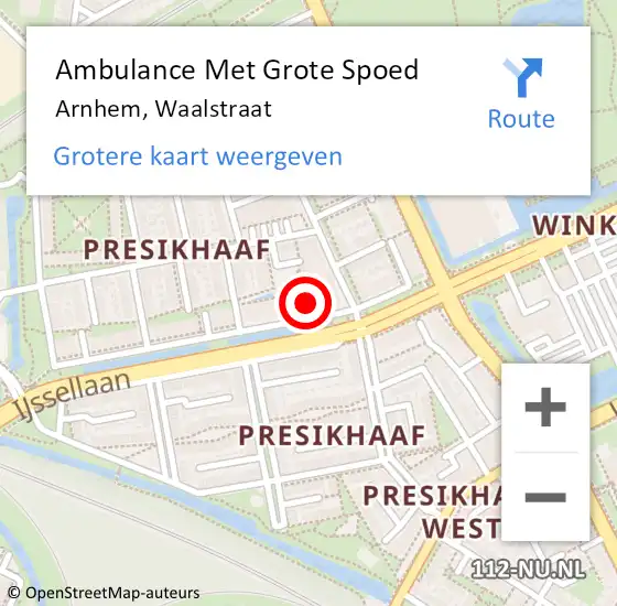 Locatie op kaart van de 112 melding: Ambulance Met Grote Spoed Naar Arnhem, Waalstraat op 18 februari 2023 21:16