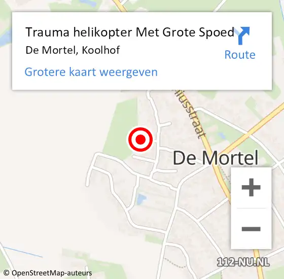 Locatie op kaart van de 112 melding: Trauma helikopter Met Grote Spoed Naar De Mortel, Koolhof op 18 februari 2023 21:48