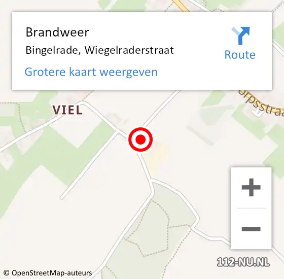 Locatie op kaart van de 112 melding: Brandweer Bingelrade, Wiegelraderstraat op 16 augustus 2014 04:00