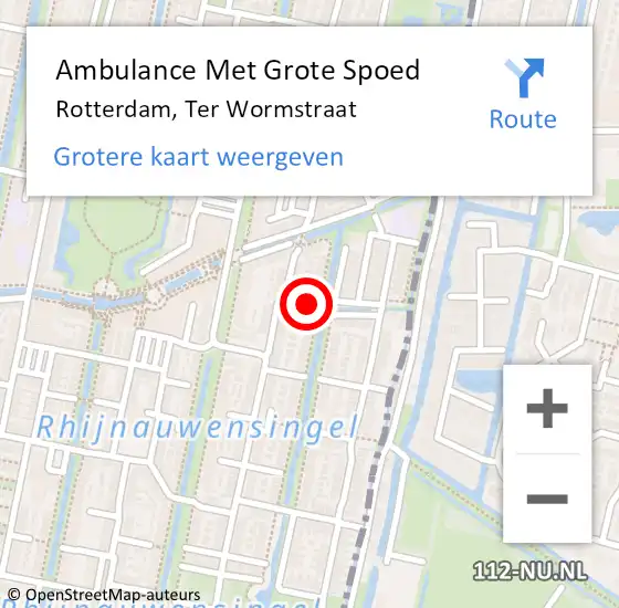Locatie op kaart van de 112 melding: Ambulance Met Grote Spoed Naar Rotterdam, Ter Wormstraat op 18 februari 2023 22:36