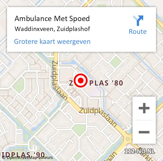 Locatie op kaart van de 112 melding: Ambulance Met Spoed Naar Waddinxveen, Zuidplashof op 19 februari 2023 01:20