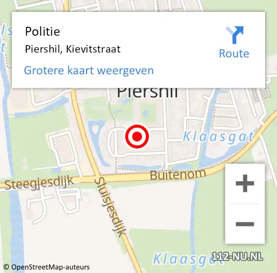 Locatie op kaart van de 112 melding: Politie Piershil, Kievitstraat op 19 februari 2023 01:20