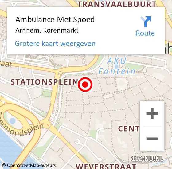 Locatie op kaart van de 112 melding: Ambulance Met Spoed Naar Arnhem, Korenmarkt op 19 februari 2023 03:26