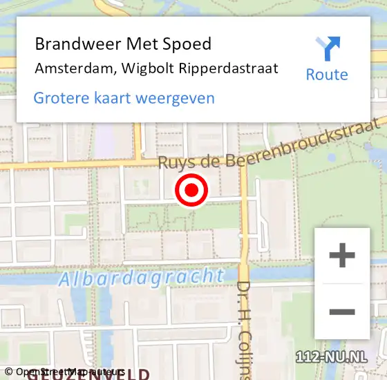 Locatie op kaart van de 112 melding: Brandweer Met Spoed Naar Amsterdam, Wigbolt Ripperdastraat op 19 februari 2023 04:32