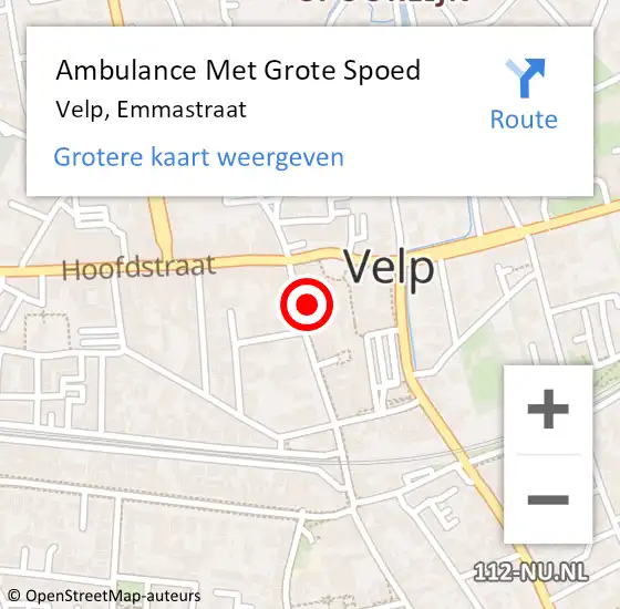 Locatie op kaart van de 112 melding: Ambulance Met Grote Spoed Naar Velp, Emmastraat op 19 februari 2023 05:43