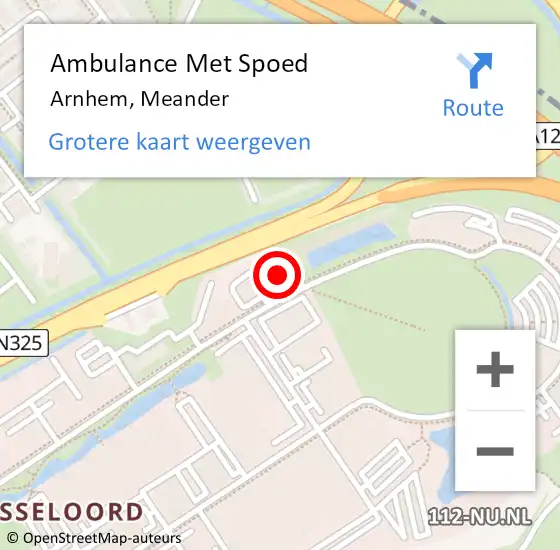 Locatie op kaart van de 112 melding: Ambulance Met Spoed Naar Arnhem, Meander op 19 februari 2023 11:45