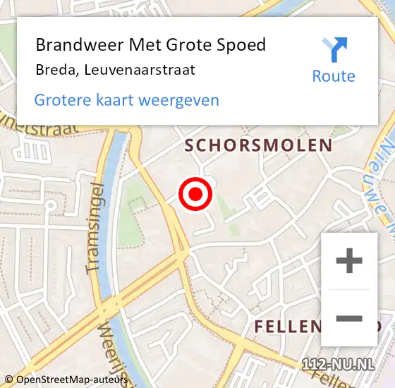Locatie op kaart van de 112 melding: Brandweer Met Grote Spoed Naar Breda, Leuvenaarstraat op 19 februari 2023 12:24