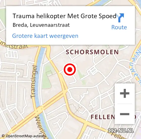 Locatie op kaart van de 112 melding: Trauma helikopter Met Grote Spoed Naar Breda, Leuvenaarstraat op 19 februari 2023 12:25