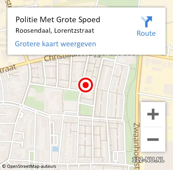 Locatie op kaart van de 112 melding: Politie Met Grote Spoed Naar Roosendaal, Lorentzstraat op 19 februari 2023 13:13