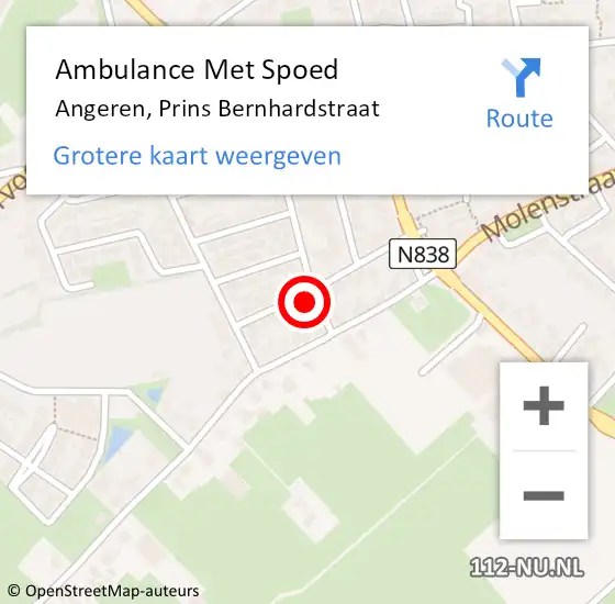 Locatie op kaart van de 112 melding: Ambulance Met Spoed Naar Angeren, Prins Bernhardstraat op 19 februari 2023 14:13