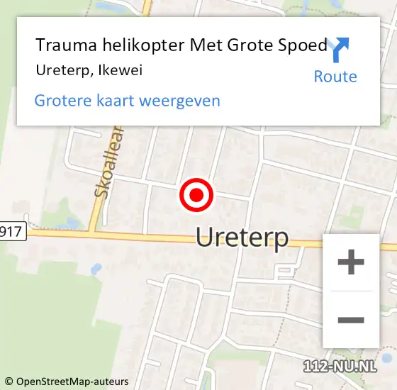 Locatie op kaart van de 112 melding: Trauma helikopter Met Grote Spoed Naar Ureterp, Ikewei op 19 februari 2023 16:41