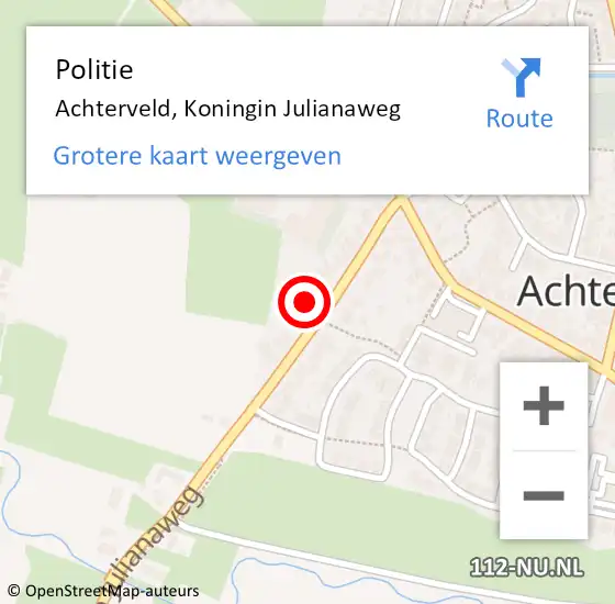 Locatie op kaart van de 112 melding: Politie Achterveld, Koningin Julianaweg op 19 februari 2023 17:22
