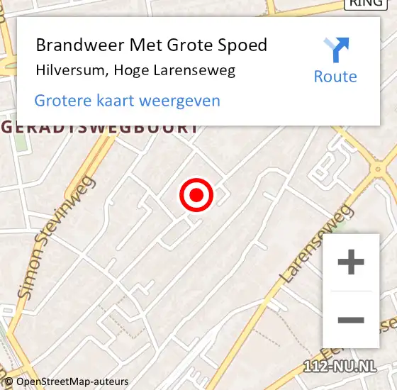 Locatie op kaart van de 112 melding: Brandweer Met Grote Spoed Naar Hilversum, Hoge Larenseweg op 19 februari 2023 18:02