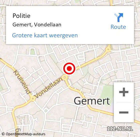 Locatie op kaart van de 112 melding: Politie Gemert, Vondellaan op 19 februari 2023 18:27