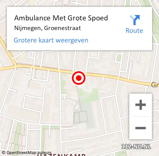 Locatie op kaart van de 112 melding: Ambulance Met Grote Spoed Naar Nijmegen, Groenestraat op 19 februari 2023 19:08