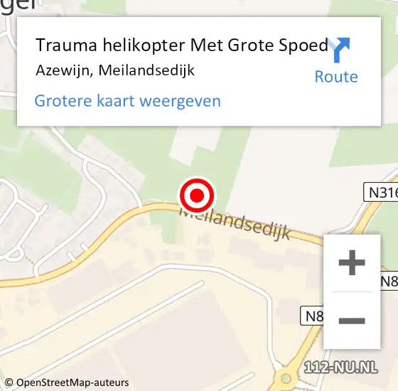Locatie op kaart van de 112 melding: Trauma helikopter Met Grote Spoed Naar Azewijn, Meilandsedijk op 19 februari 2023 21:21