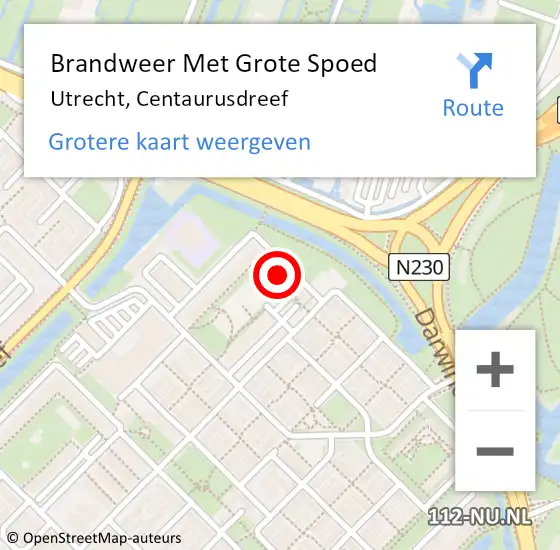 Locatie op kaart van de 112 melding: Brandweer Met Grote Spoed Naar Utrecht, Centaurusdreef op 19 februari 2023 23:44