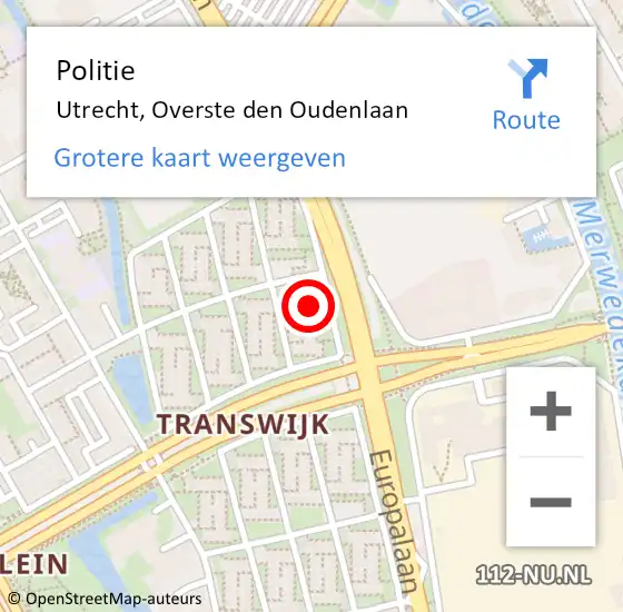 Locatie op kaart van de 112 melding: Politie Utrecht, Overste den Oudenlaan op 20 februari 2023 00:46