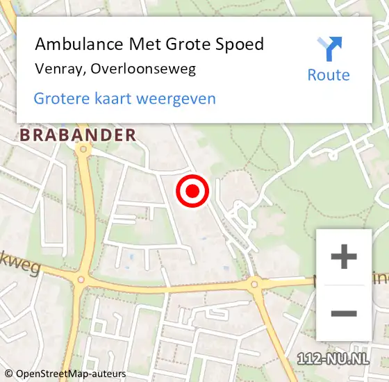 Locatie op kaart van de 112 melding: Ambulance Met Grote Spoed Naar Venray, Overloonseweg op 20 februari 2023 00:53