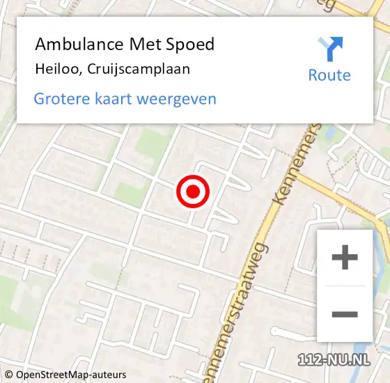 Locatie op kaart van de 112 melding: Ambulance Met Spoed Naar Heiloo, Cruijscamplaan op 20 februari 2023 01:18