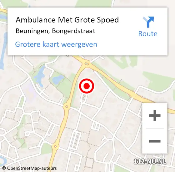 Locatie op kaart van de 112 melding: Ambulance Met Grote Spoed Naar Beuningen, Bongerdstraat op 20 februari 2023 03:49