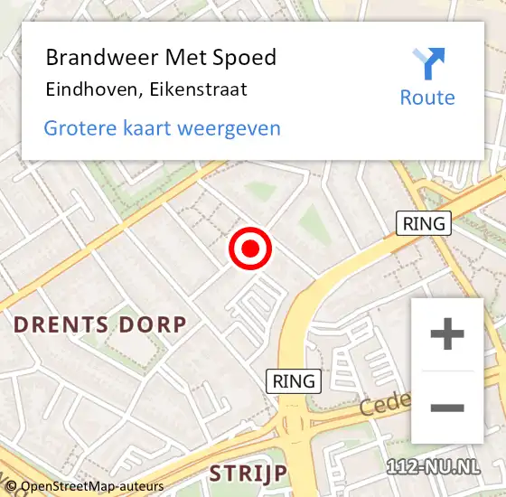 Locatie op kaart van de 112 melding: Brandweer Met Spoed Naar Eindhoven, Eikenstraat op 20 februari 2023 03:50