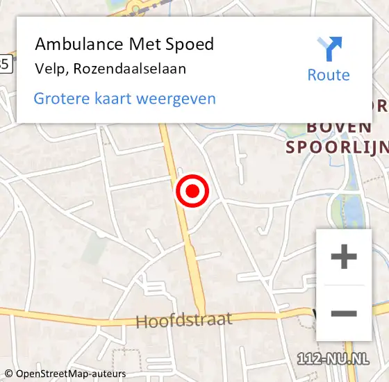 Locatie op kaart van de 112 melding: Ambulance Met Spoed Naar Velp, Rozendaalselaan op 20 februari 2023 10:48