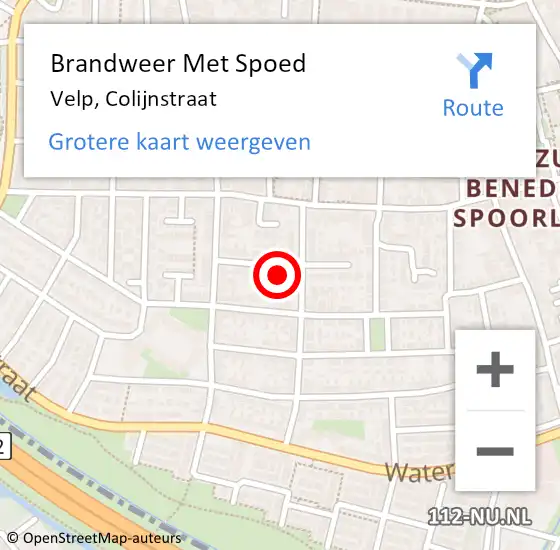 Locatie op kaart van de 112 melding: Brandweer Met Spoed Naar Velp, Colijnstraat op 20 februari 2023 11:13