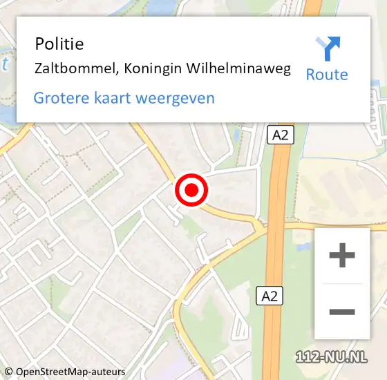Locatie op kaart van de 112 melding: Politie Zaltbommel, Koningin Wilhelminaweg op 20 februari 2023 11:51