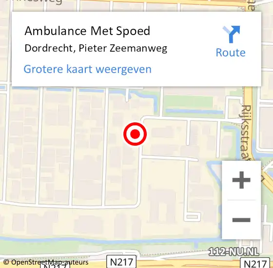 Locatie op kaart van de 112 melding: Ambulance Met Spoed Naar Dordrecht, Pieter Zeemanweg op 20 februari 2023 12:08