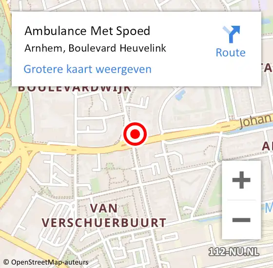 Locatie op kaart van de 112 melding: Ambulance Met Spoed Naar Arnhem, Boulevard Heuvelink op 20 februari 2023 13:10
