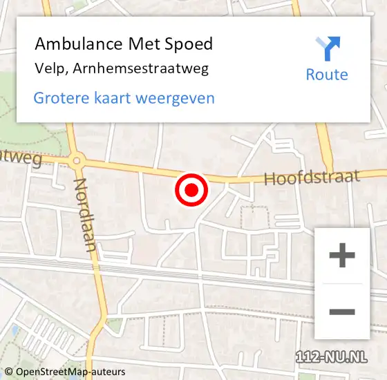 Locatie op kaart van de 112 melding: Ambulance Met Spoed Naar Velp, Arnhemsestraatweg op 20 februari 2023 14:20