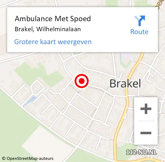 Locatie op kaart van de 112 melding: Ambulance Met Spoed Naar Brakel, Wilhelminalaan op 20 februari 2023 14:54