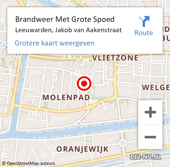 Locatie op kaart van de 112 melding: Brandweer Met Grote Spoed Naar Leeuwarden, Jakob van Aakenstraat op 20 februari 2023 17:23