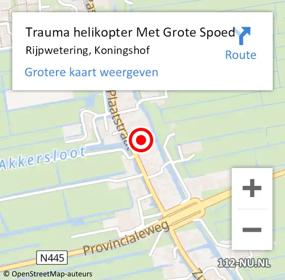 Locatie op kaart van de 112 melding: Trauma helikopter Met Grote Spoed Naar Rijpwetering, Koningshof op 20 februari 2023 17:54