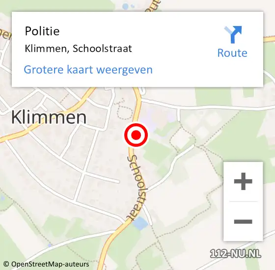 Locatie op kaart van de 112 melding: Politie Klimmen, Schoolstraat op 20 februari 2023 18:19
